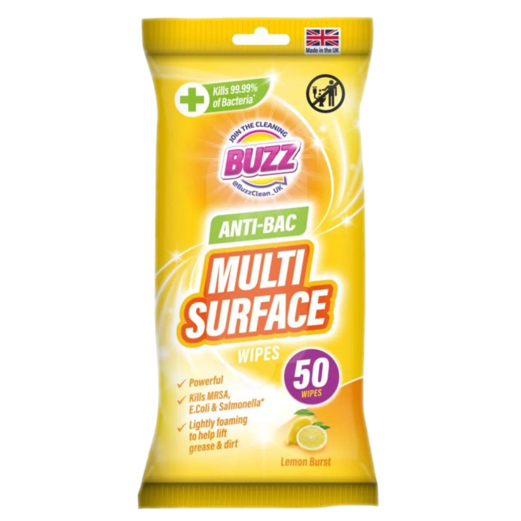 Buzz Antibac Wipes Lemon/Mandarin 50pk