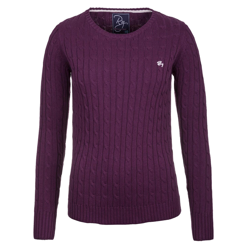 Crew Neck Cable Knit Sweater Berry