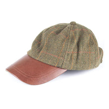 Load image into Gallery viewer, Tweed Baseball Cap with Leather Peak dark check

