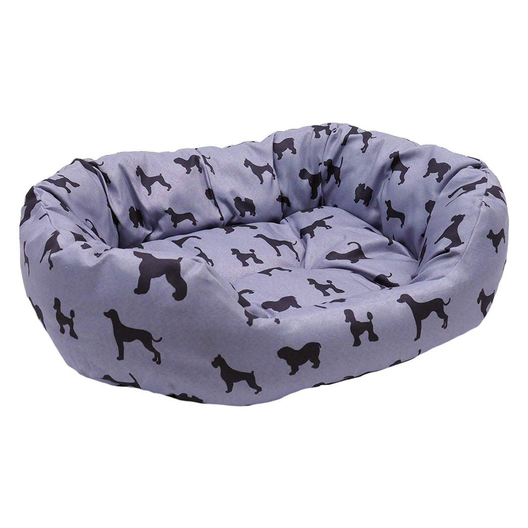 Grey Dog Print Dog Bed