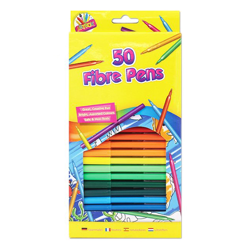 Artbox Fine Tip Fibre Colouring Pens 50 Pack