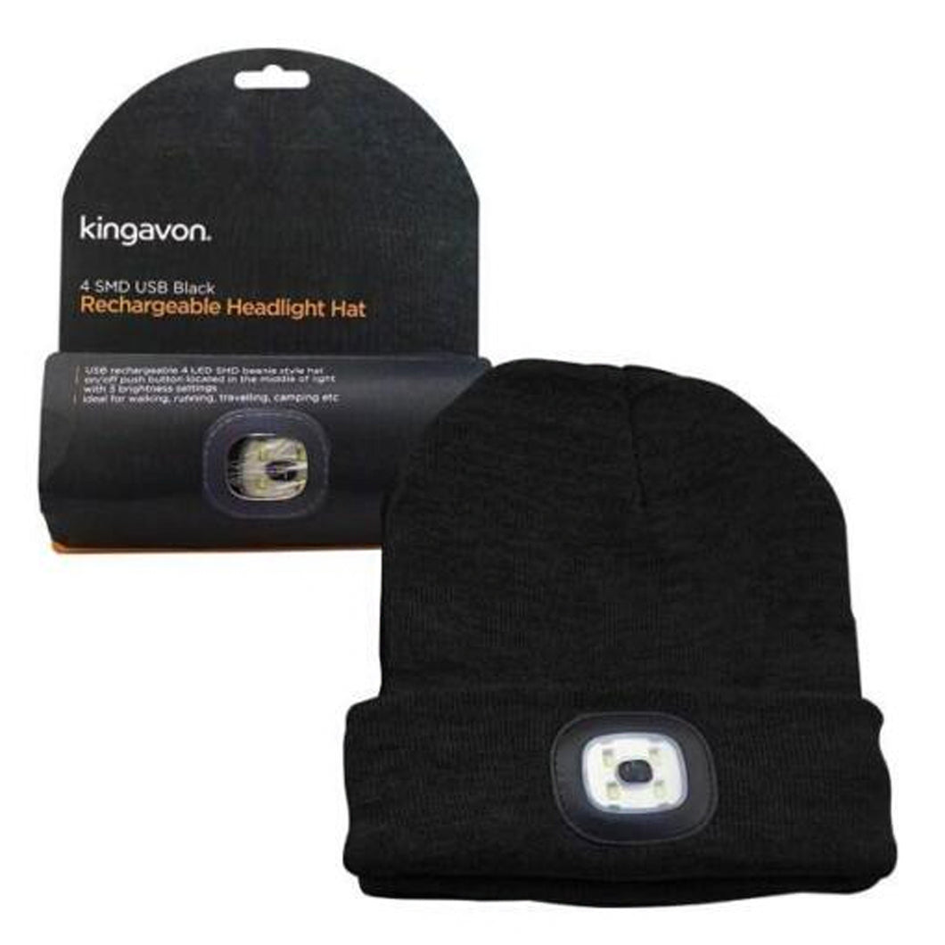 Rechargeable Black LED USB Head Torch Beanie Hat
