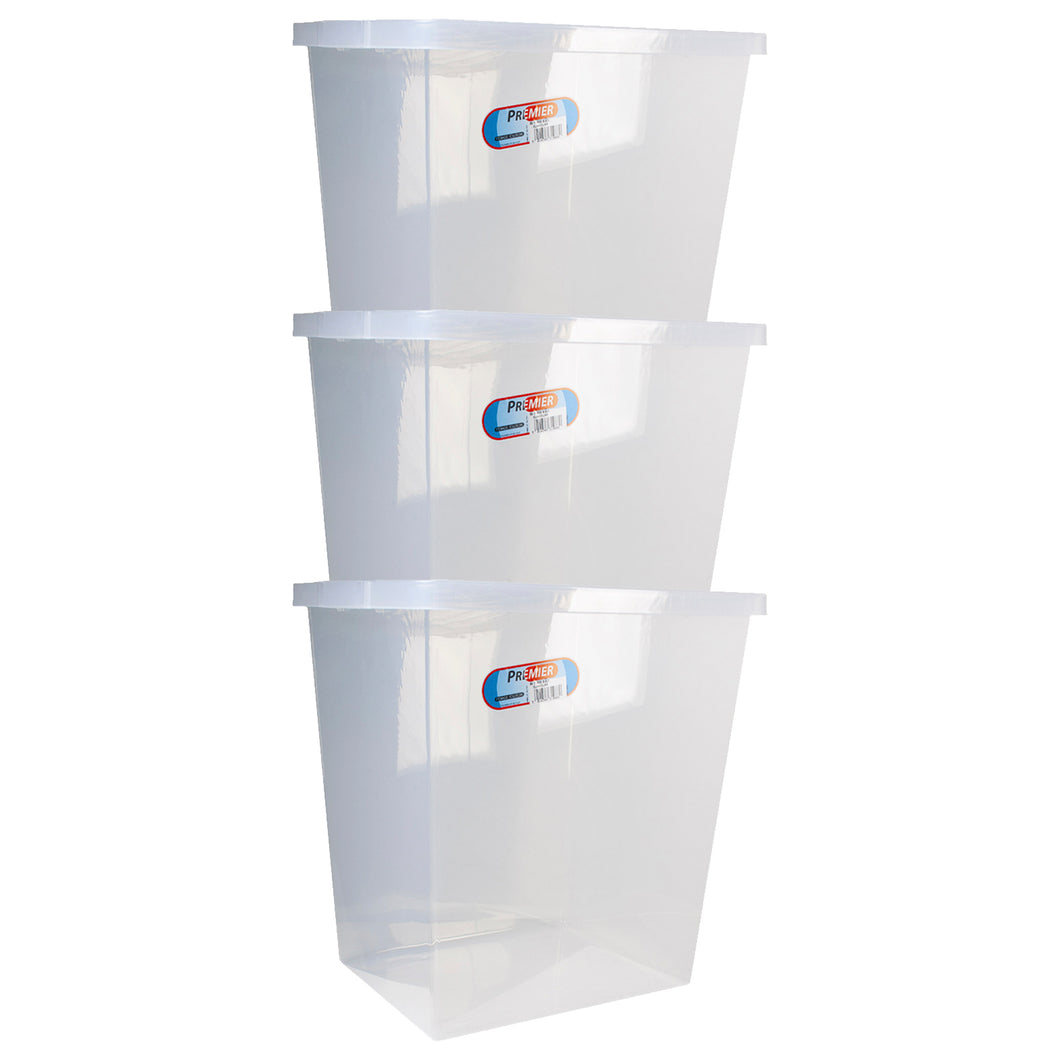 Clear Plastic Storage Box 55L 3 Pack