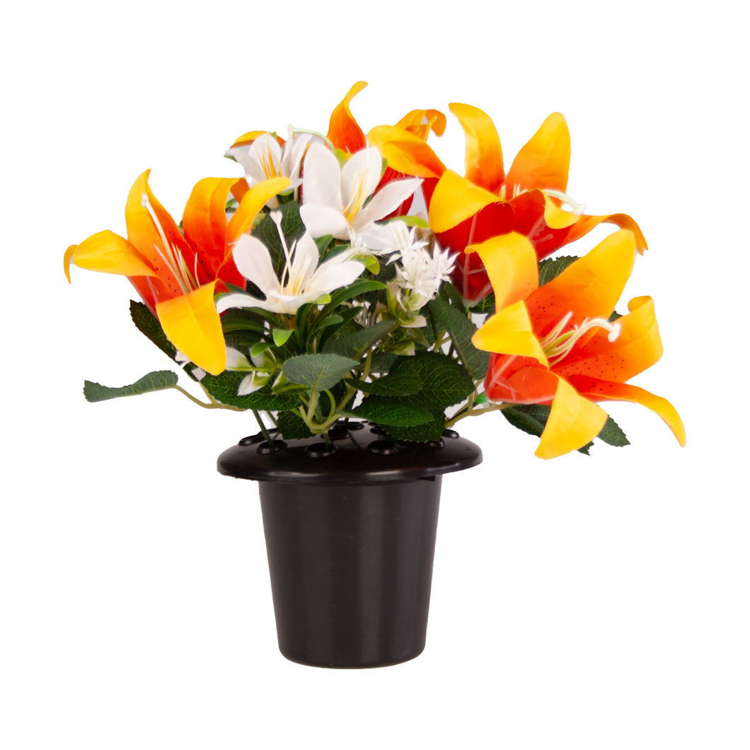 Grave Pot Lilies & Foliage Orange/ivory