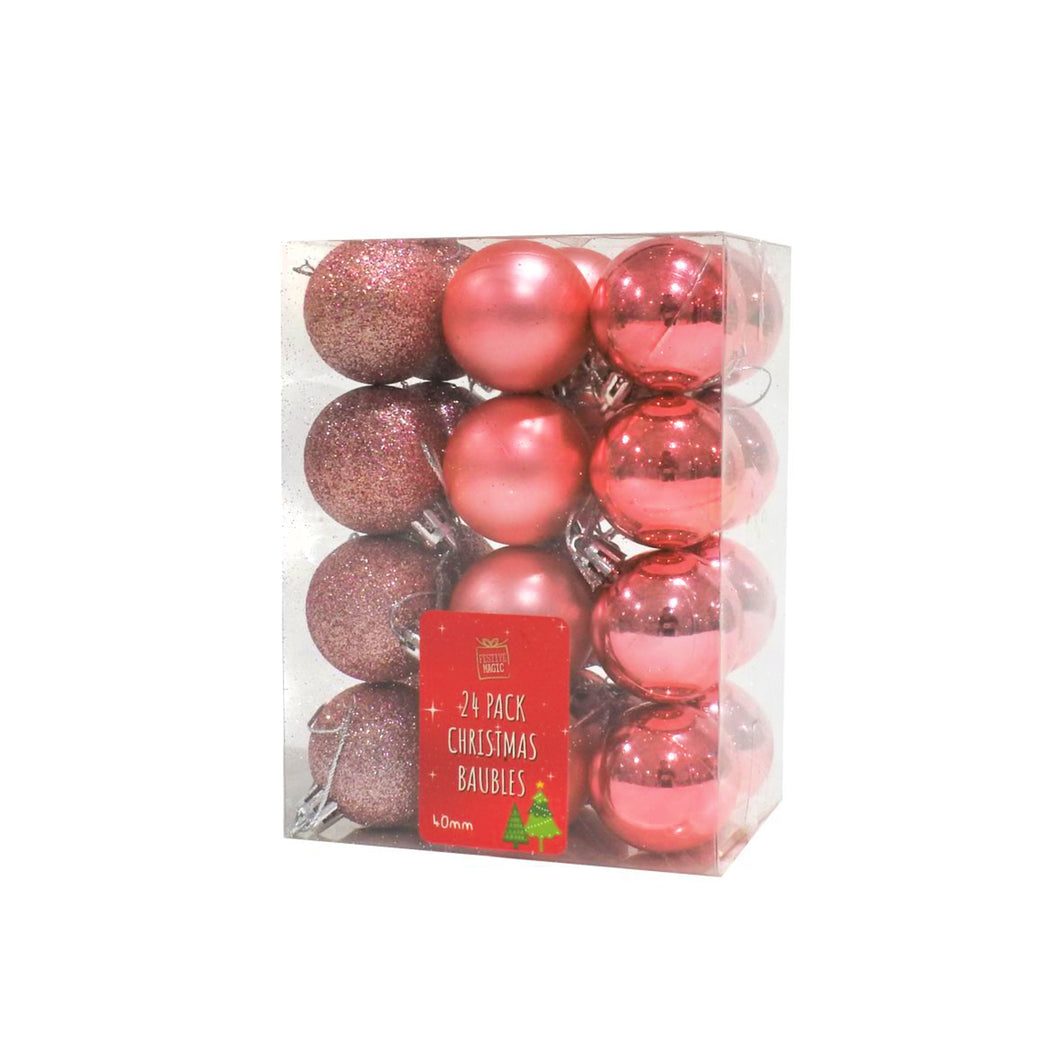 Christmas Baubles 24pk 40mm - Pink