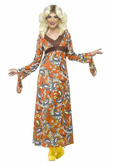 Smiffys Adults Costume 70s Disco Woodstock Maxi Dress XL 