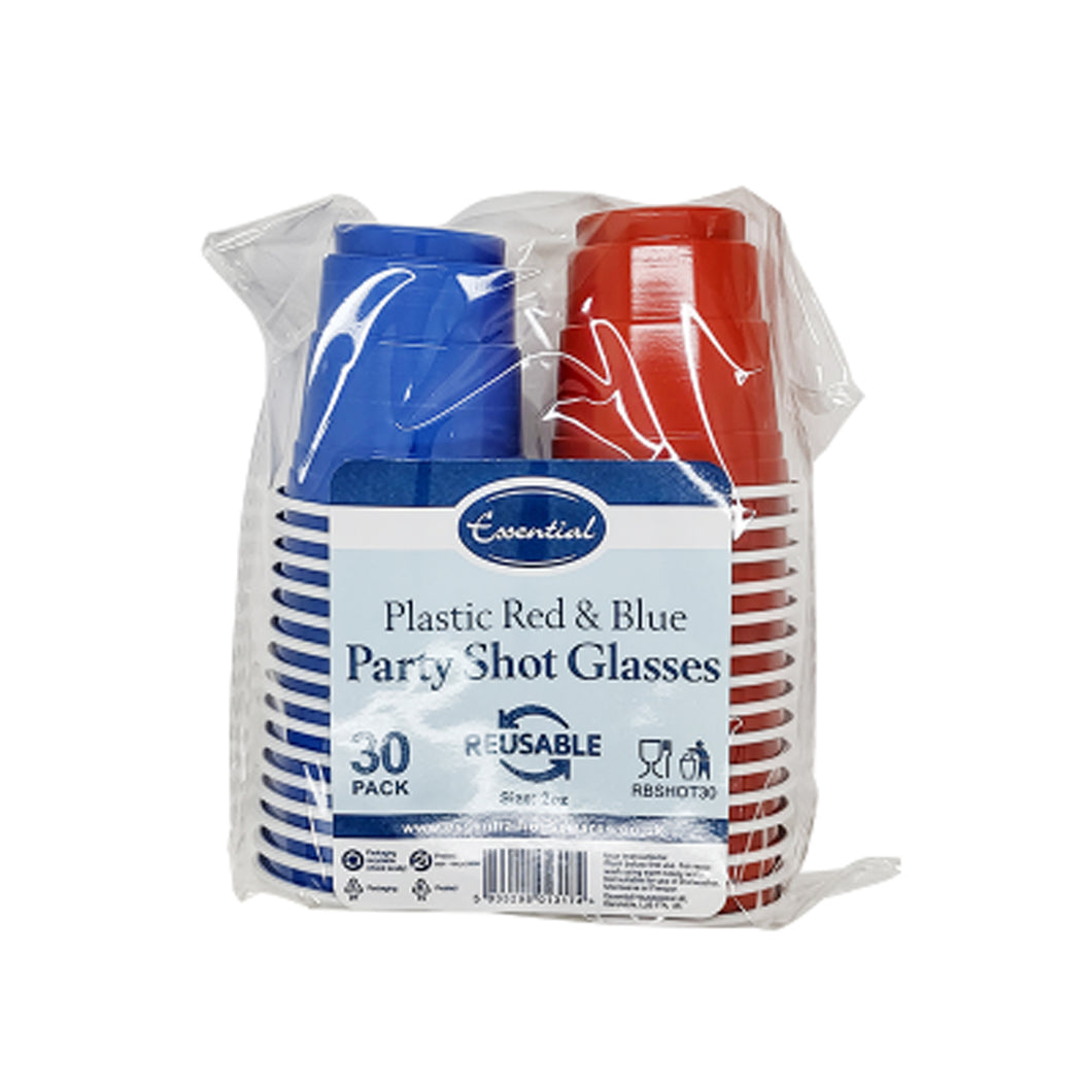 Essential Shot Glasses Red and Blue Plastic Cups 30 Pack