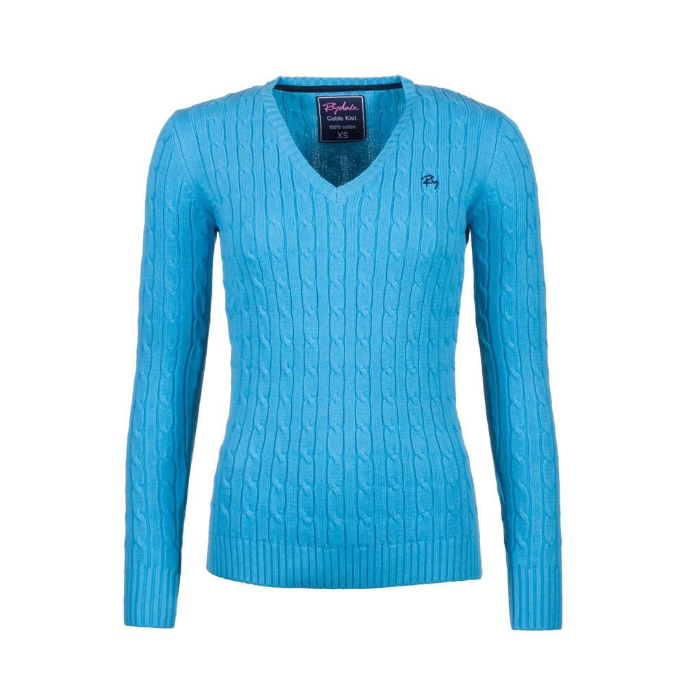 2016 Cable Knit V Neck Sweater sky blue
