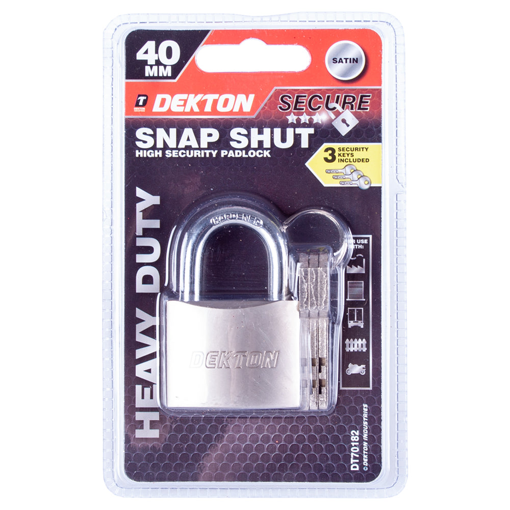 Dekton Snap Shut Padlock With 3 Security Keys 40mm