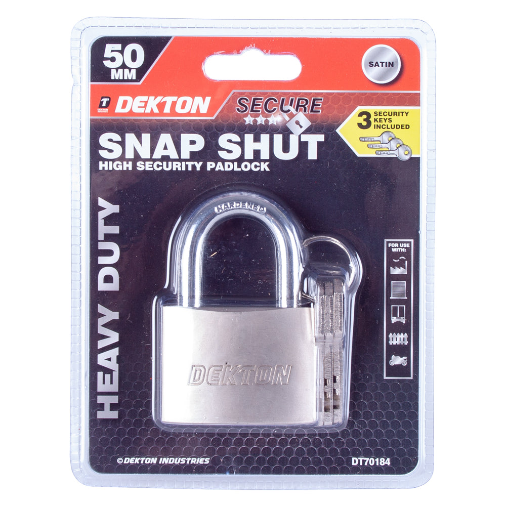 Dekton Snap Shut Padlock With 3 Keys 50mm