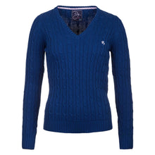 Load image into Gallery viewer, V Neck Cable Knit Sweater  Dark Denim