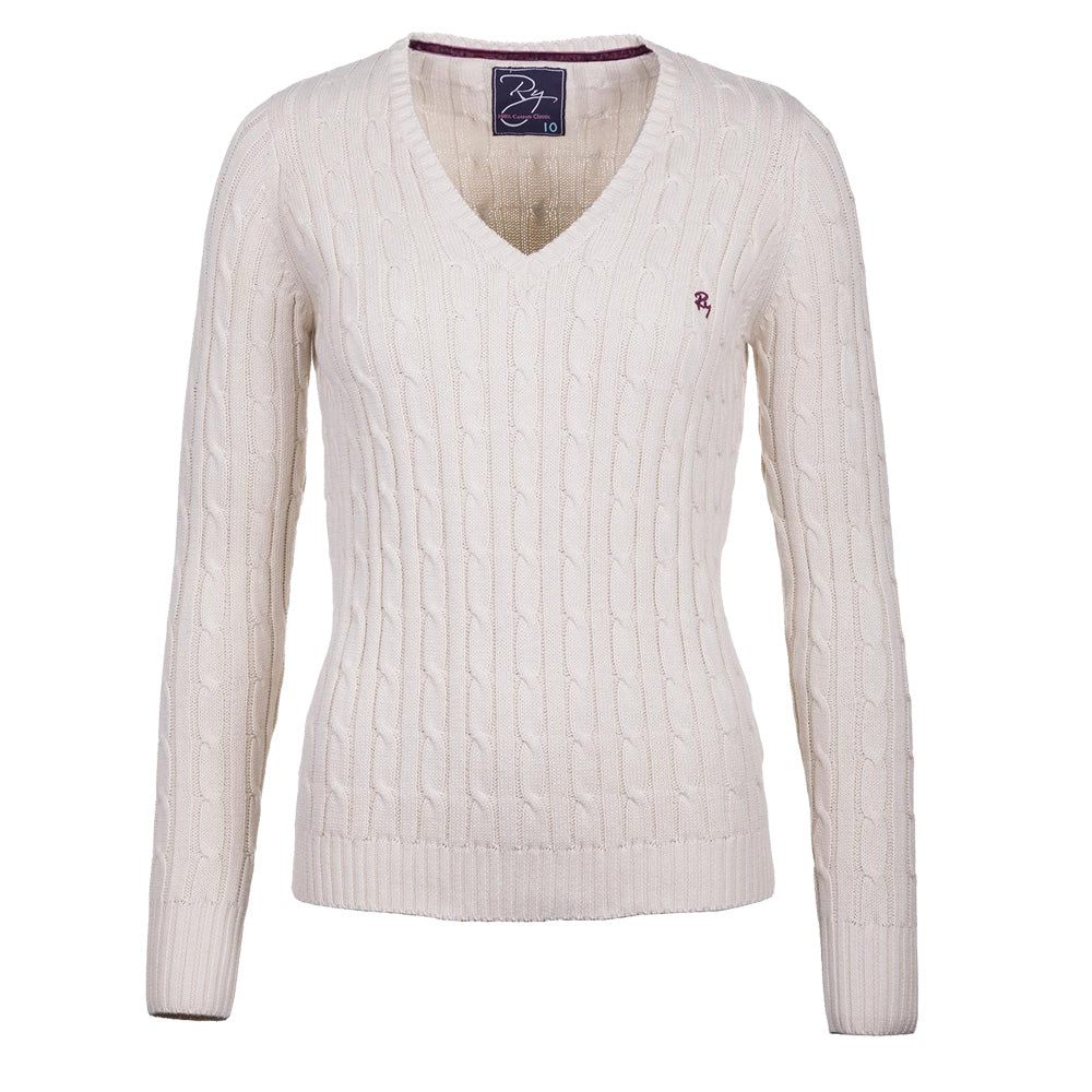 V Neck Cable Knit Sweater Ice Cream