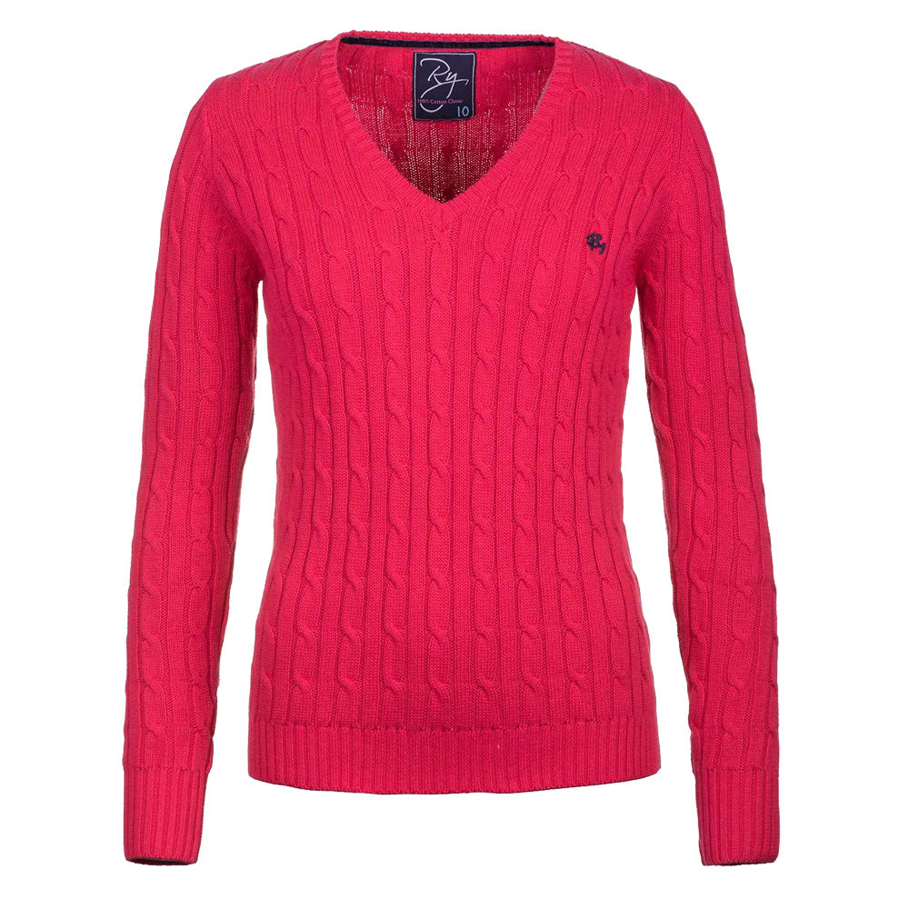V Neck Cable Knit Sweater Rose